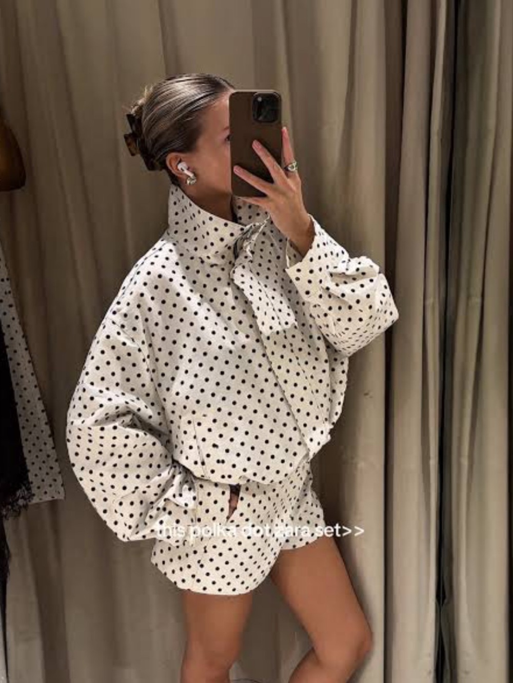 Zara NWT VIRAL SET White Jacket and shorts with Black Polka Dots